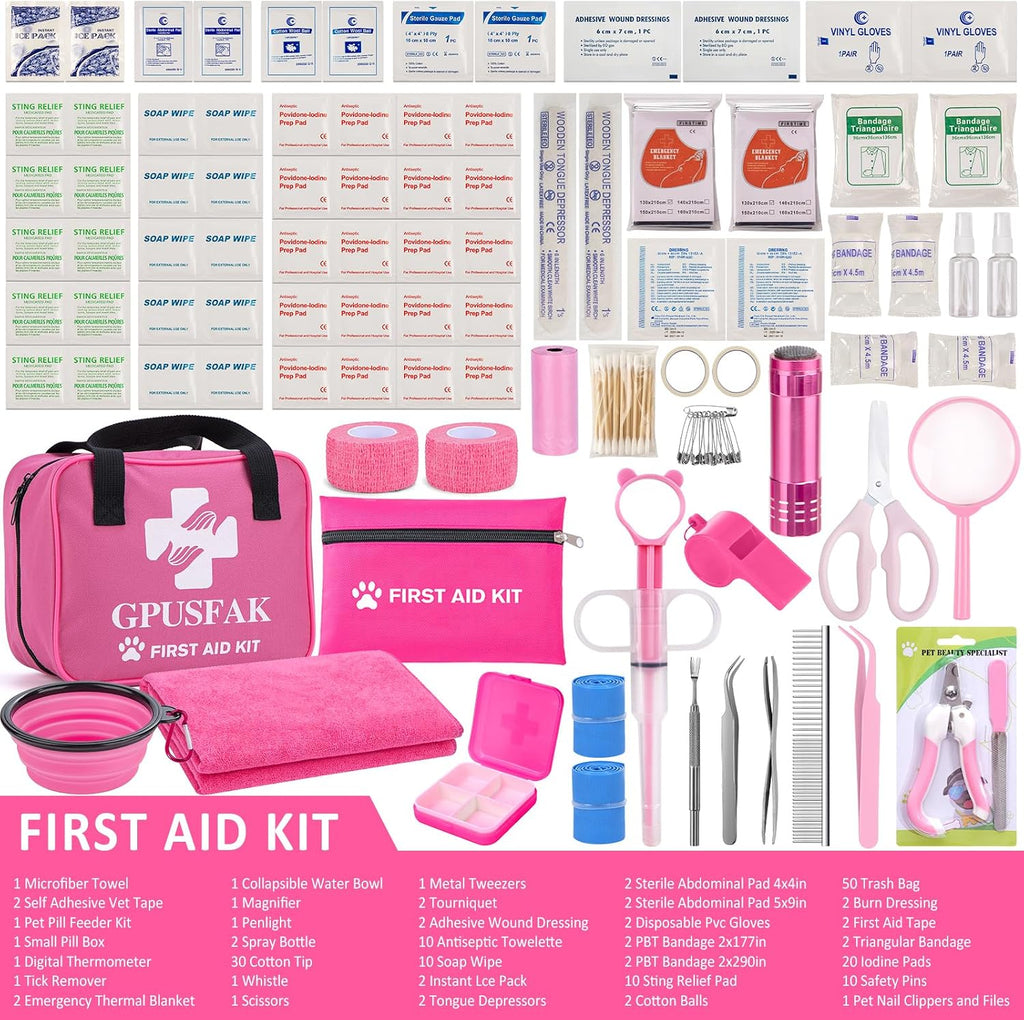 136Pcs Dog First Aid Kit - Pet First Aid Kit for Dogs and Cats Pet First Aid Supplies for Car Traveling Home