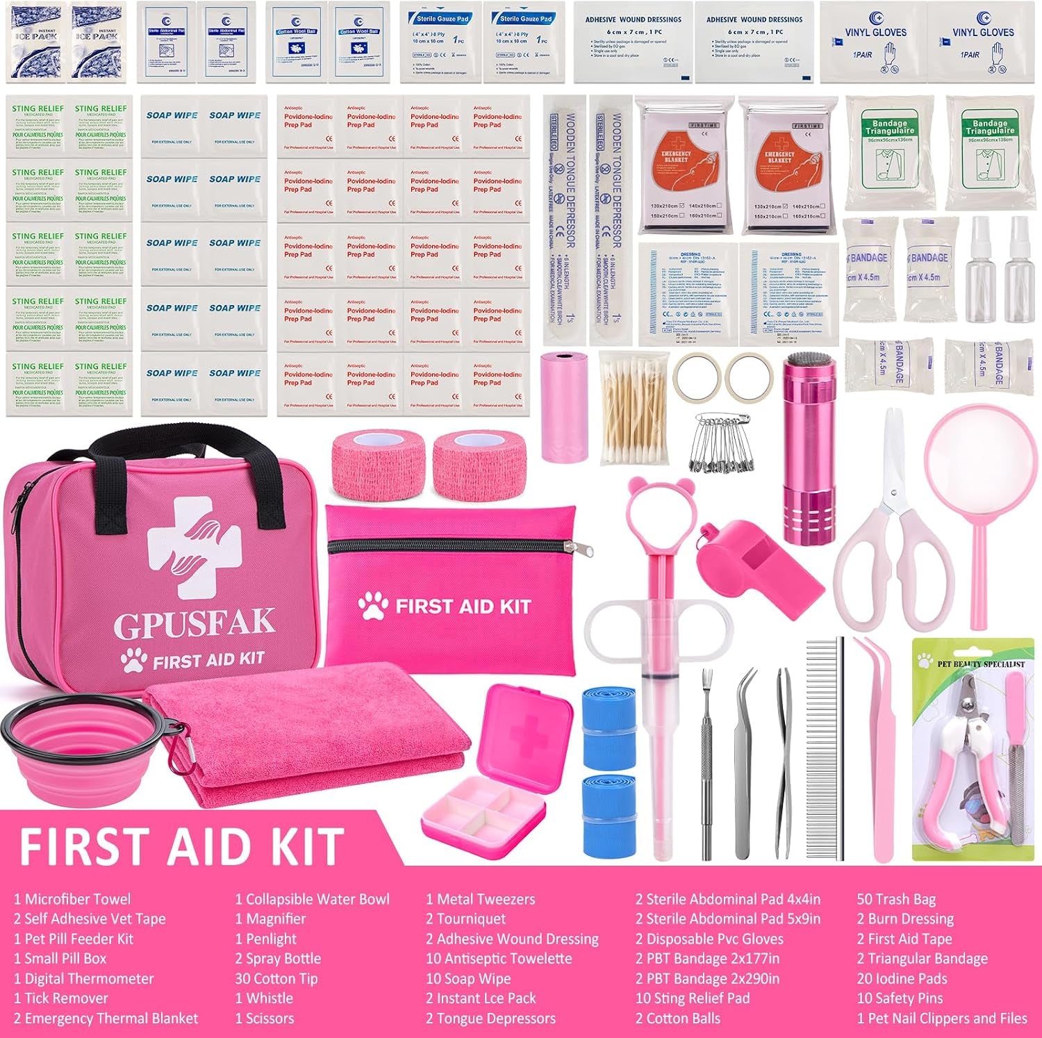 136Pcs Dog First Aid Kit - Pet First Aid Kit for Dogs and Cats Pet First Aid Supplies for Car Traveling Home