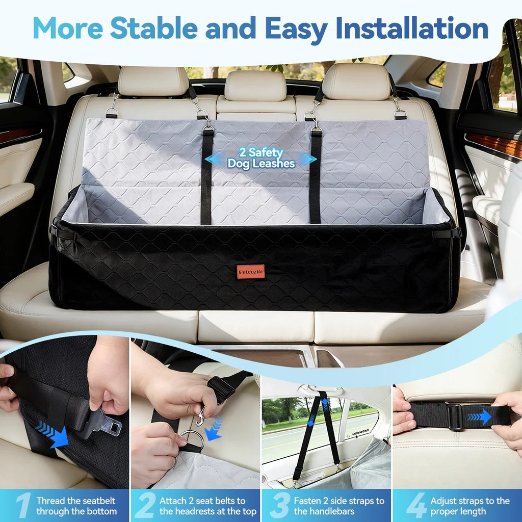 Extra Large Dog Car Seat, Dog Bed for Large Dogs up to 120Lbs, Multi-Functional Dog Booster Seat with Thick Cushion & Safety Leashes, Detachable & Washable Pet Travel Safety Carrier