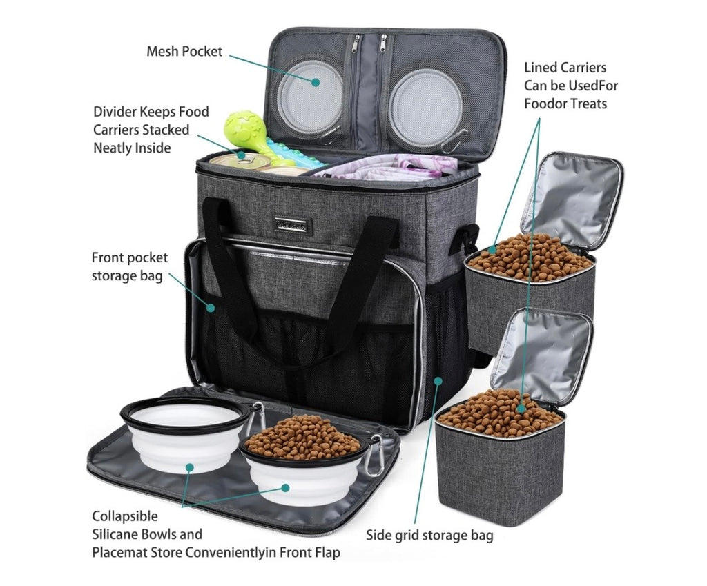 Premium Pet Travel Bag — All-in-One Dog Travel Kit with Food Containers & Bowls