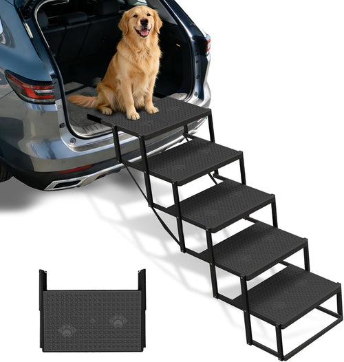 Dog Steps for Car, Truck, SUV, Dog Stairs for Car with Upgraded Non-Slip Surface, Foldable Dog Ramp for Car, Pet Stairs for Large Dogs, 5 Steps
