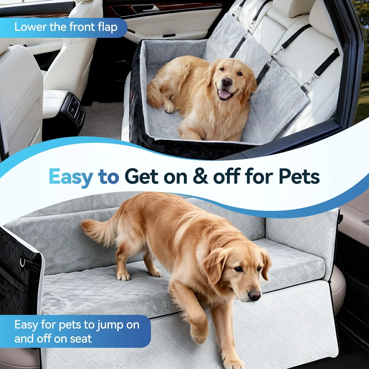 Extra Large Dog Car Seat, Dog Bed for Large Dogs up to 120Lbs, Multi-Functional Dog Booster Seat with Thick Cushion & Safety Leashes, Detachable & Washable Pet Travel Safety Carrier