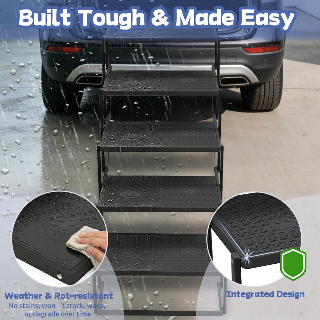 Dog Steps for Car, Truck, SUV, Dog Stairs for Car with Upgraded Non-Slip Surface, Foldable Dog Ramp for Car, Pet Stairs for Large Dogs, 5 Steps