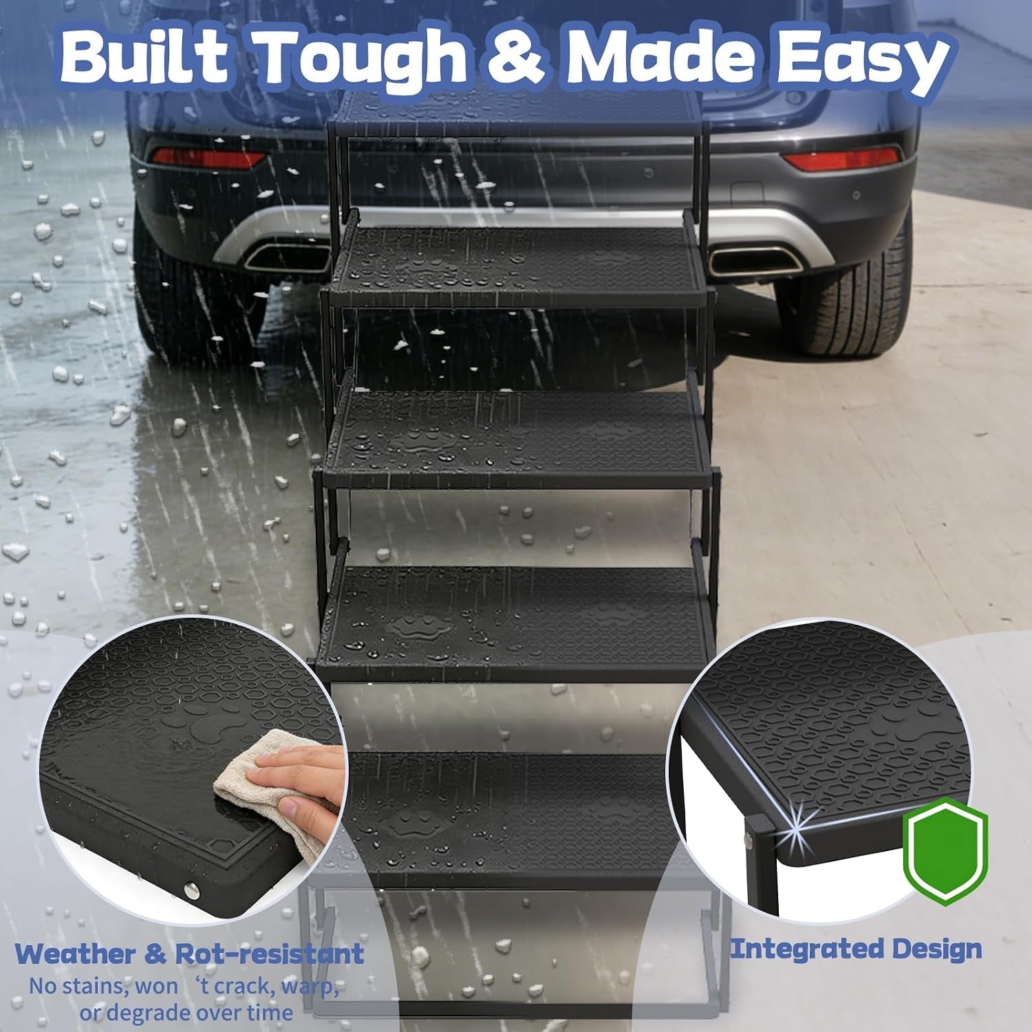 Dog Steps for Car, Truck, SUV, Dog Stairs for Car with Upgraded Non-Slip Surface, Foldable Dog Ramp for Car, Pet Stairs for Large Dogs, 5 Steps
